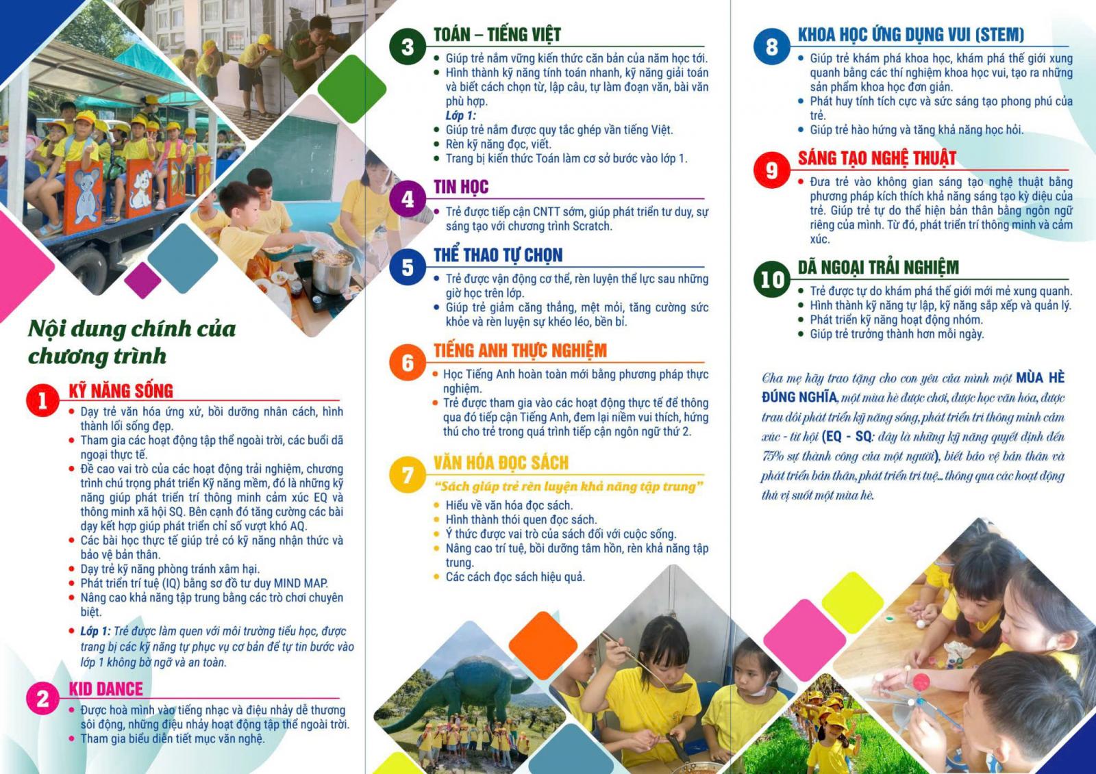 Chương trình đào tạo kỹ năng sống toàn diện (khóa bán trú hè)